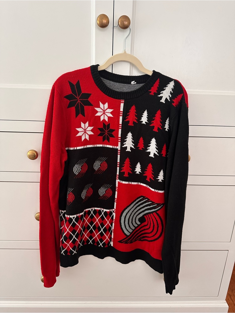 Men's Portland Trail Blazers Red & Black Patterned Holiday Sweater